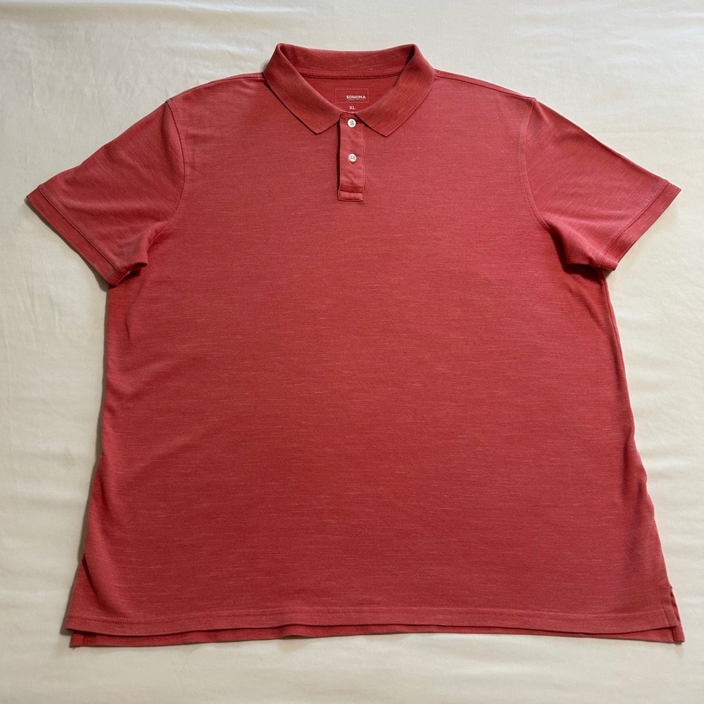 Sonoma Goods For Life Mens XL Coral Red Short Sleeve Pique Polo Shirt Stretch